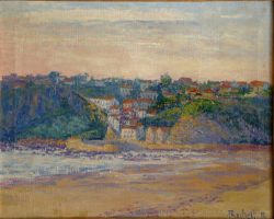 Algorta_playa_de_ Ereaga_con_al_fondo_puerto_viejo_40x50cm.